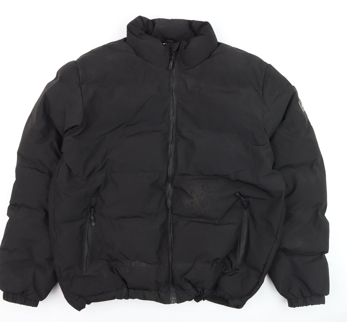 Pull&Bear Men's Black L Puffer Jacket Winter Polyester Coat