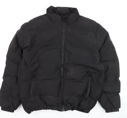 Pull&Bear Men's Black L Puffer Jacket Winter Polyester Coat