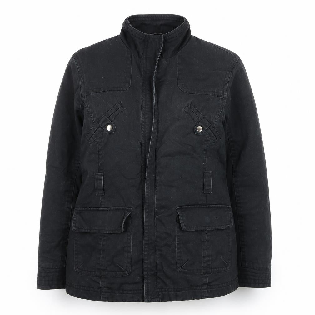 BHS Womens Black Military Jacket Size 14 Cotton Twill Mid-Length