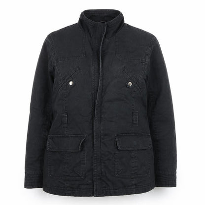 BHS Womens Black Military Jacket Size 14 Cotton Twill Mid-Length