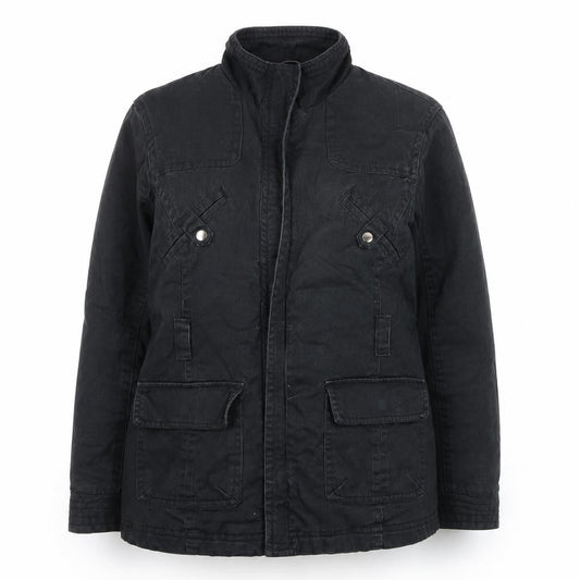 BHS Womens Black Military Jacket Size 14 Cotton Twill Mid-Length