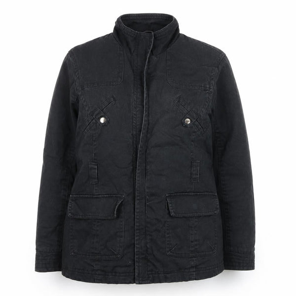 BHS Womens Black Military Jacket Size 14 Cotton Twill Mid-Length