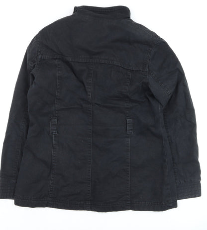 BHS Womens Black Military Jacket Size 14 Cotton Twill Mid-Length