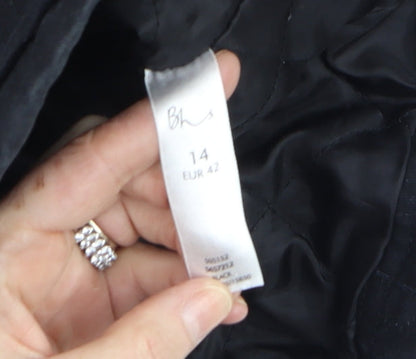 BHS Womens Black Military Jacket Size 14 Cotton Twill Mid-Length