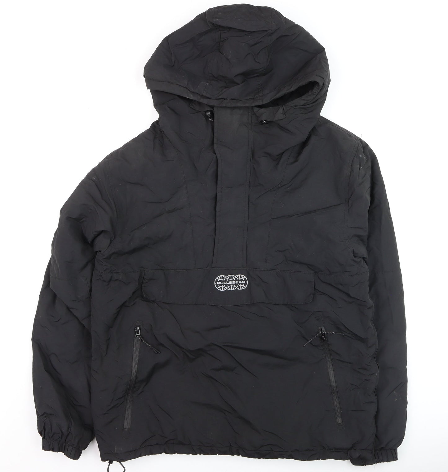 Mens UK Size M Pull & Bear Black Anorak Coat
