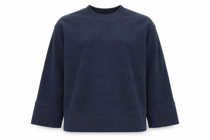 Front view of Sweaty Betty unisex blue cotton jumper l regular fit
