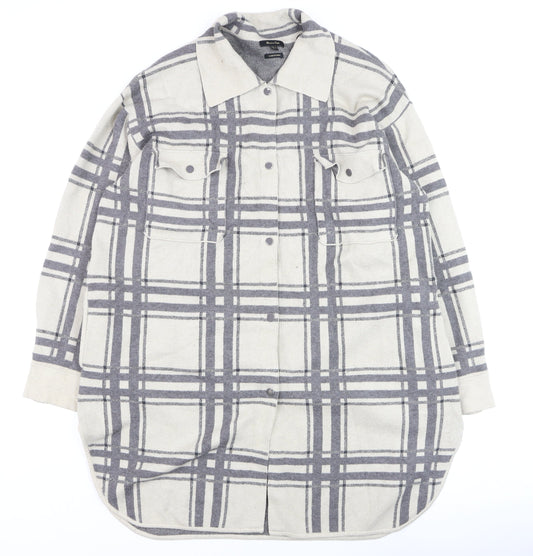 Massimo Dutti Women's Grey Check Long Sleeve Button-Up Shirt Size 12