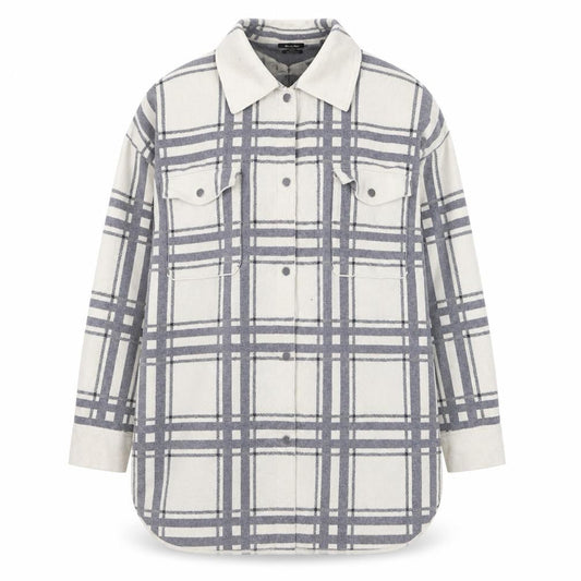 Front view of Massimo Dutti Women's Grey Check Long Sleeve Button-Up Shirt, size 12