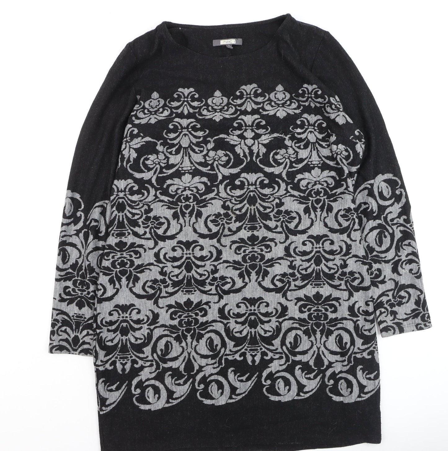Next Women’s Black Grey Floral Tunic Jumper Size 18 Long Sleeve