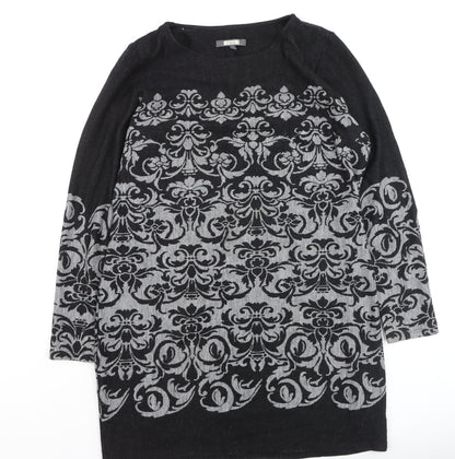 Next Women’s Black Grey Floral Tunic Jumper Size 18 Long Sleeve