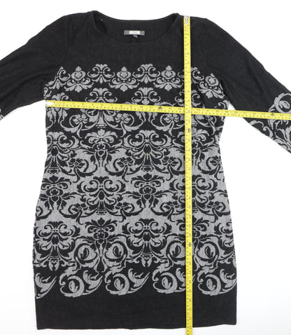 Next Women’s Black Grey Floral Tunic Jumper Size 18 Long Sleeve