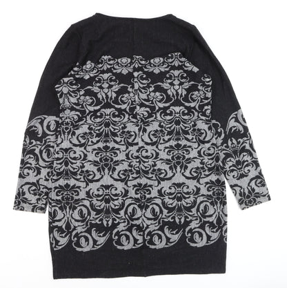 Next Women’s Black Grey Floral Tunic Jumper Size 18 Long Sleeve