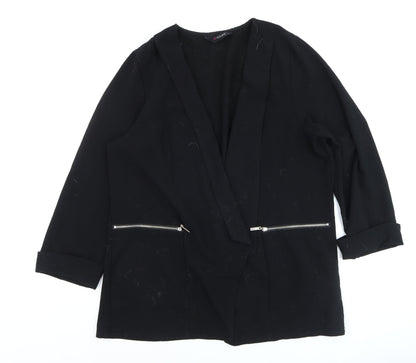 Yours Women Black Plus Size 20 Open Front Blazer with Zip Pockets