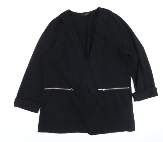 Yours Women Black Plus Size 20 Open Front Blazer with Zip Pockets