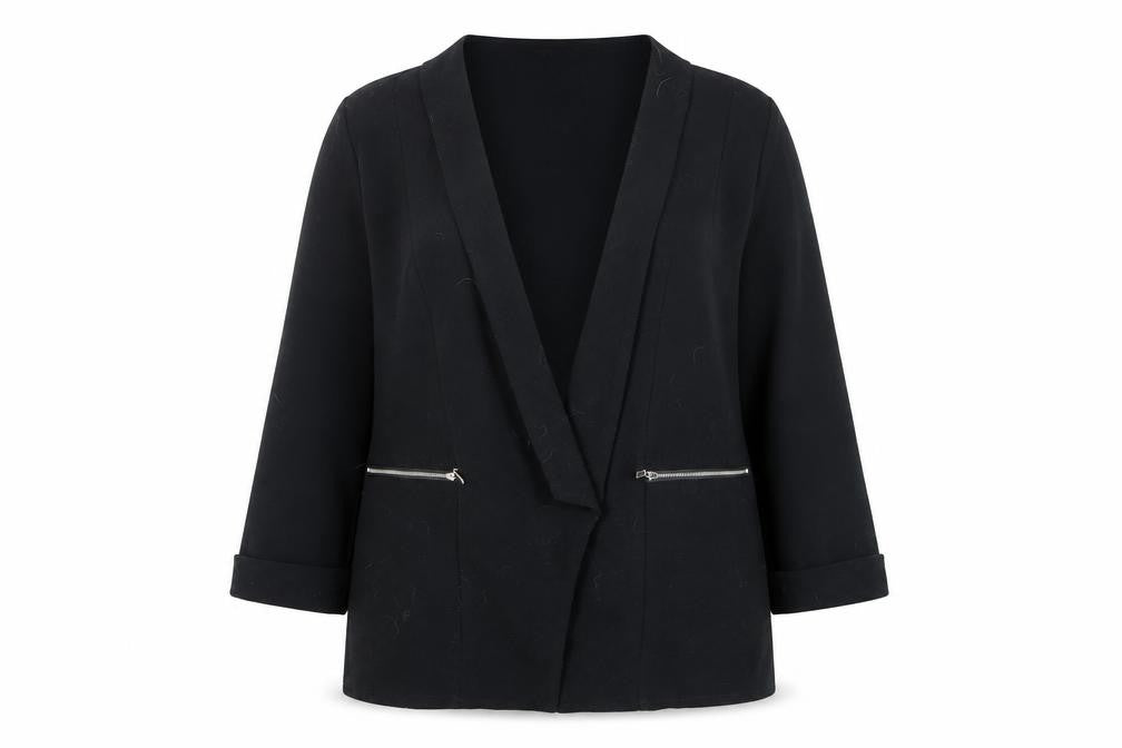 Yours Women Black Plus Size 20 Open Front Blazer with Zip Pockets