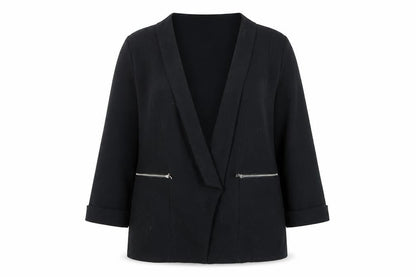 Yours Women Black Plus Size 20 Open Front Blazer with Zip Pockets