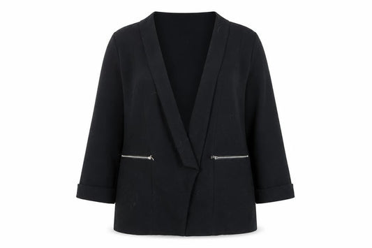 Yours Women Black Plus Size 20 Open Front Blazer with Zip Pockets