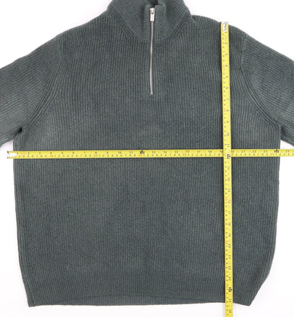 Marks and Spencer Mens Green Wool 1/2 Zip High Neck Jumper XL