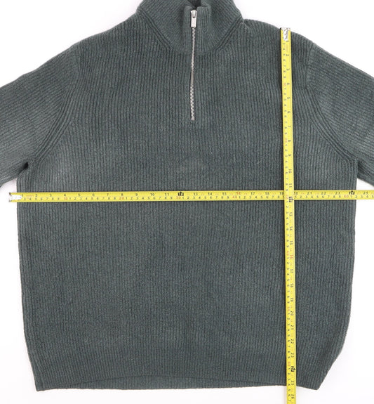 Marks and Spencer Mens Green Wool 1/2 Zip High Neck Jumper XL