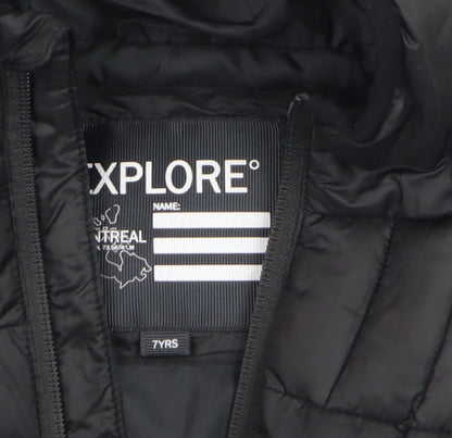 Explore Boys Black Hooded Puffer Jacket 7 Years Winter Quilted Coat