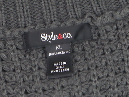 Style & Co Women's Grey Short Sleeve Chunky Knit Cardigan XL