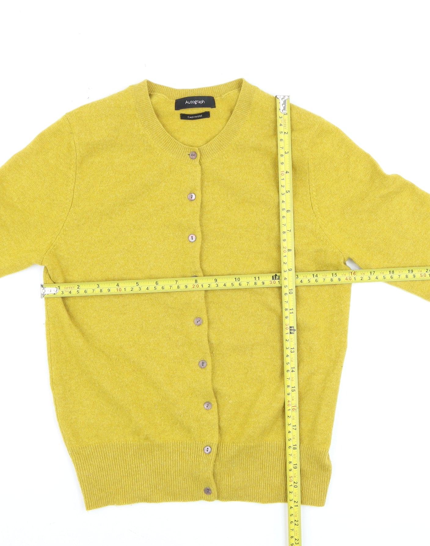 Marks and Spencer Women Yellow 100% Cashmere Crew Neck Cardigan Size 8