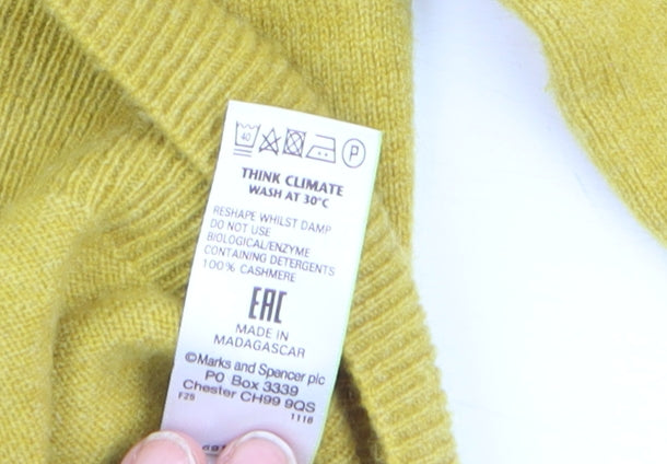 Marks and Spencer Women Yellow 100% Cashmere Crew Neck Cardigan Size 8