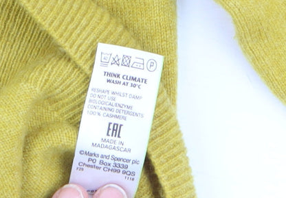 Marks and Spencer Women Yellow 100% Cashmere Crew Neck Cardigan Size 8