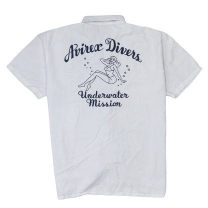 Avirex Men’s White 2XL Frogmen Button-Up Shirt Retro Nautical Style