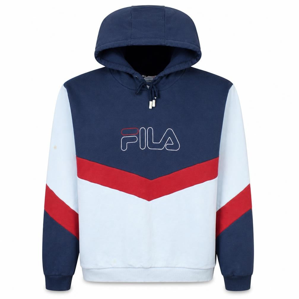 Fila Womens Navy Red White Pullover Hoodie Size M Colourblock Cotton