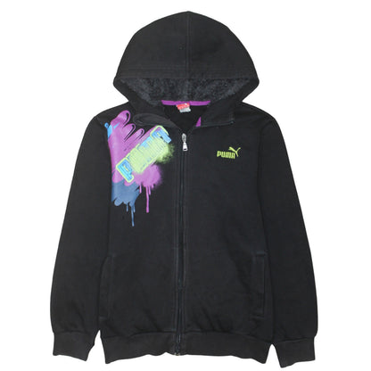 Puma Boys Black Full Zip Hoodie Size 14 Graphic Print Fleece Lined