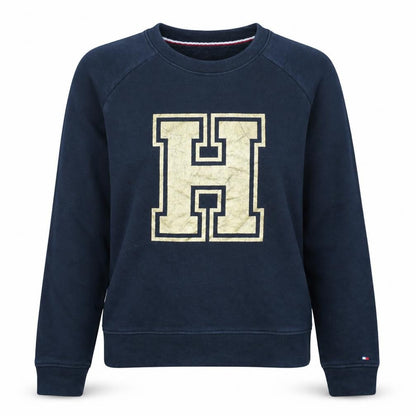Tommy Hilfiger Women Blue Gold Logo Pullover Sweatshirt Size S