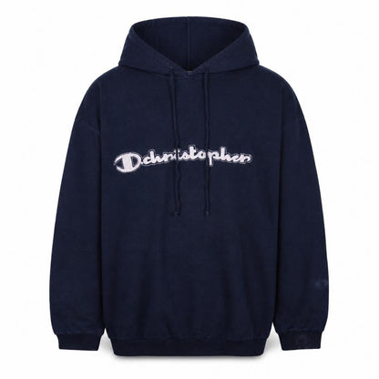 Männermode Sports Men's Navy Blue Pullover Hoodie XL Embroidered Logo