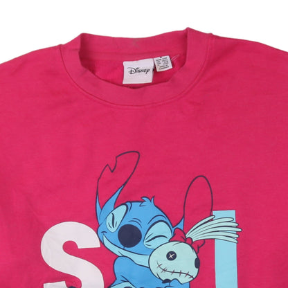 Disney Women Pink Stitch Sweatshirt UK 12/14 Pullover Crew Neck