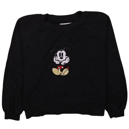 Bershka Women Black Mickey Mouse Pullover Sweatshirt XS