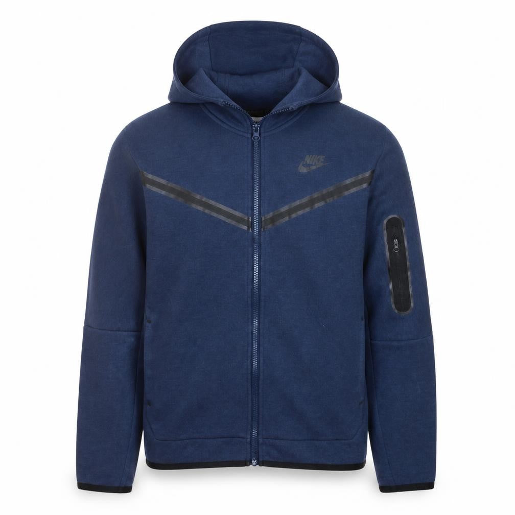 Front view of Nike boys’ blue full zip hoodie, size L, 147-158cm hooded sweatshirt