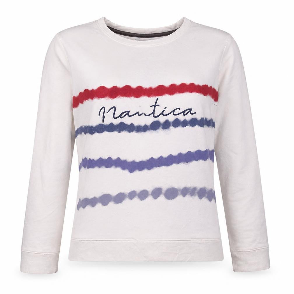 Nautica Women's White Pullover Sweatshirt L Logo Casual Nautical