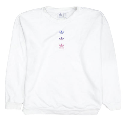 Adidas Womens White Crew Neck Pullover Sweatshirt Size 10 Logo Print