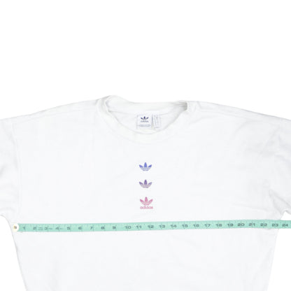 Adidas Womens White Crew Neck Pullover Sweatshirt Size 10 Logo Print