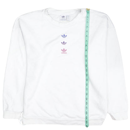 Adidas Womens White Crew Neck Pullover Sweatshirt Size 10 Logo Print