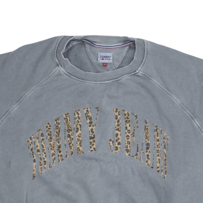Tommy Jeans Womens Grey Leopard Logo Pullover Sweatshirt 2XL