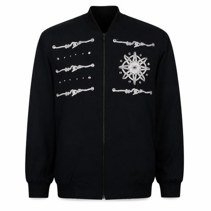 Gepetto Men’s Black Embroidered Bomber Jacket Small Retro Nautical Zip