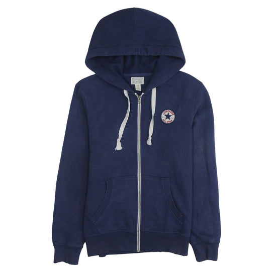 Converse Men's Blue Full Zip Hoodie M Regular Fit with Logo and Pockets