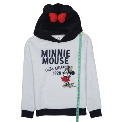 Disney Women’s Minnie Mouse Fleece Pyjama Top S 10-12 White Hooded Winter Loungewear