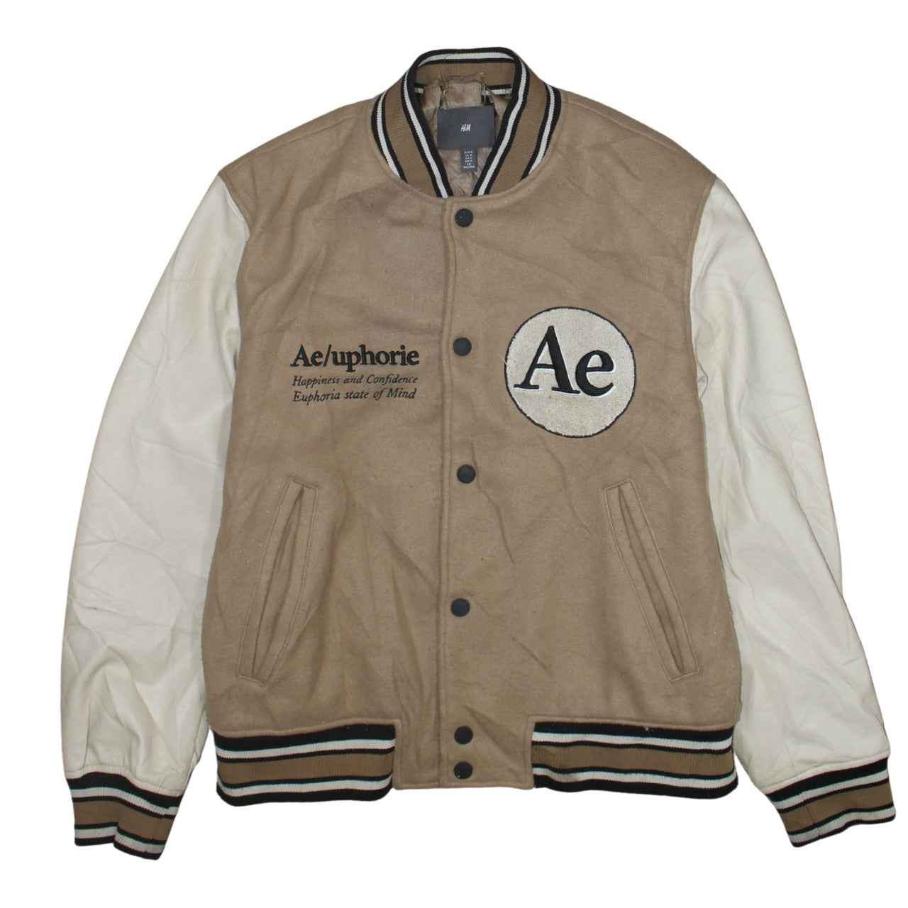 Mens UK Size M H&M Beige Varsity Jacket