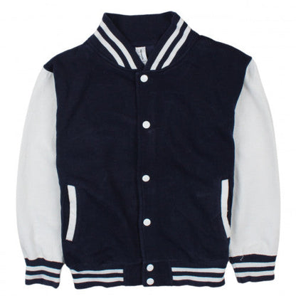 Just Hoods Boys Navy and White Button Varsity Hoodie Jacket Size L