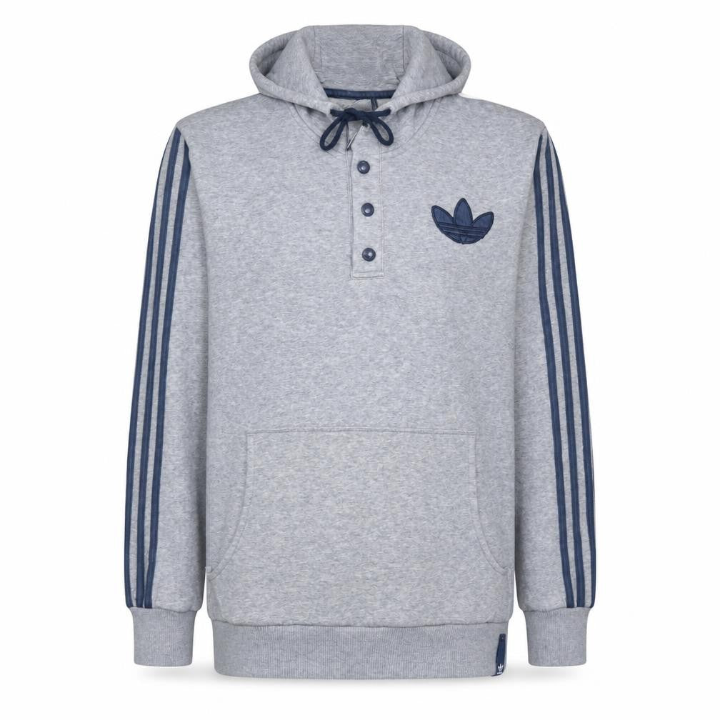 Adidas Men's Grey Henley Hoodie Sweatshirt M Regular Fit