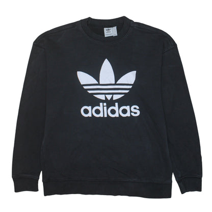 Adidas Women Black Crew Neck Pullover Sweatshirt UK 10 Logo Print