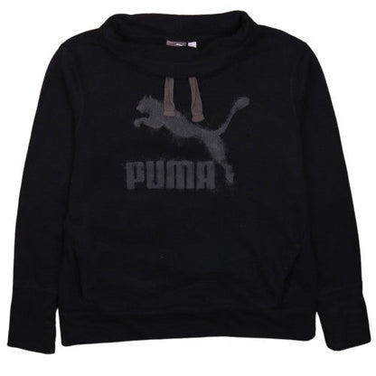 Puma Women Black Size 14 Pullover Hoodie Sweatshirt Logo Print