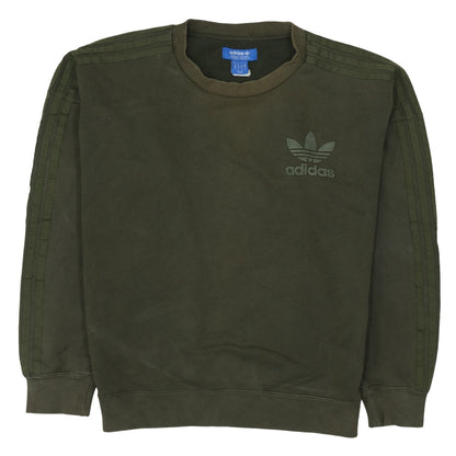 Adidas Mens Green Small Crew Neck Pullover Sweatshirt